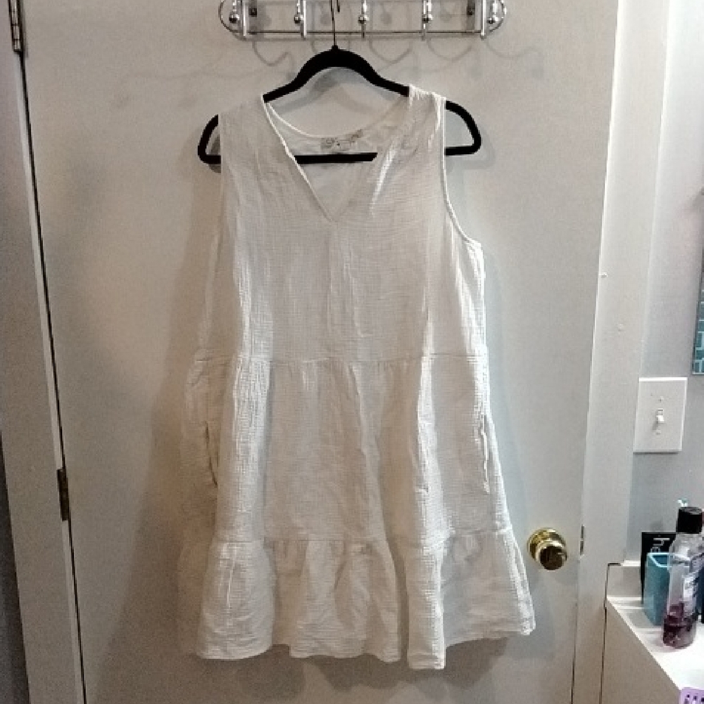 Sleeveless White Gauze Dress Size L